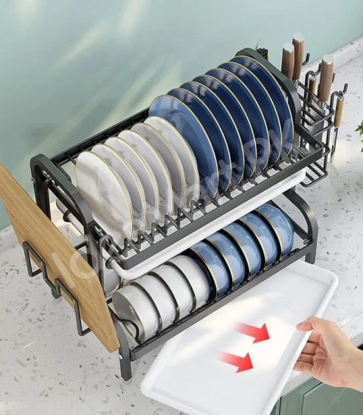 2-3-tier-stainless-steel-dish-rack-with-cutlery-holder-drain-tray-for-kitchen-sink-organization-product-image