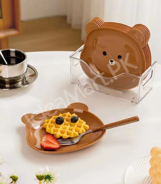 plastic-8-pieces-reusable-bear-shape-plates-with-stand-for-dessert-snacks-fruits-product-image