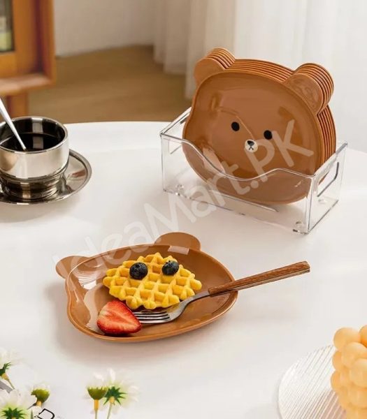 plastic-8-pieces-reusable-bear-shape-plates-with-stand-for-dessert-snacks-fruits-product-image