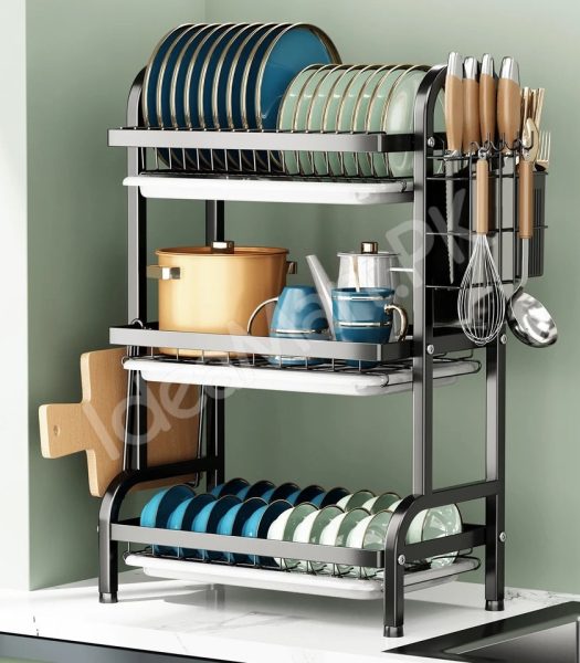 2-3-tier-stainless-steel-dish-rack-with-cutlery-holder-drain-tray-for-kitchen-sink-organization-product-image
