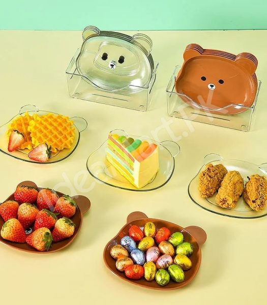 plastic-8-pieces-reusable-bear-shape-plates-with-stand-for-dessert-snacks-fruits-product-image