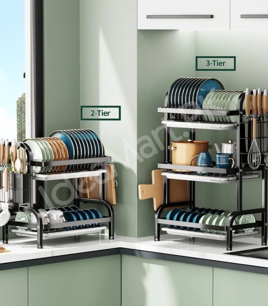 2-3-tier-stainless-steel-dish-rack-with-cutlery-holder-drain-tray-for-kitchen-sink-organization-product-image