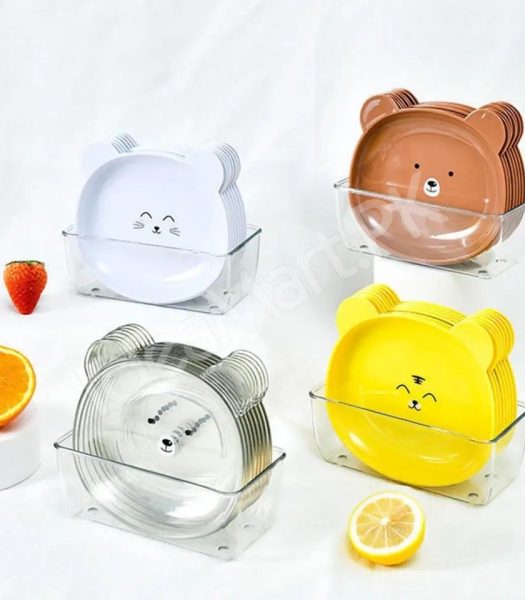 plastic-8-pieces-reusable-bear-shape-plates-with-stand-for-dessert-snacks-fruits-product-image