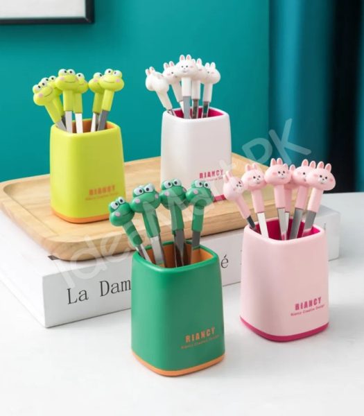 stainless-steel-6-piece-dessert-forks-set-with-holder-for-cake-salad-dining-use-product-image