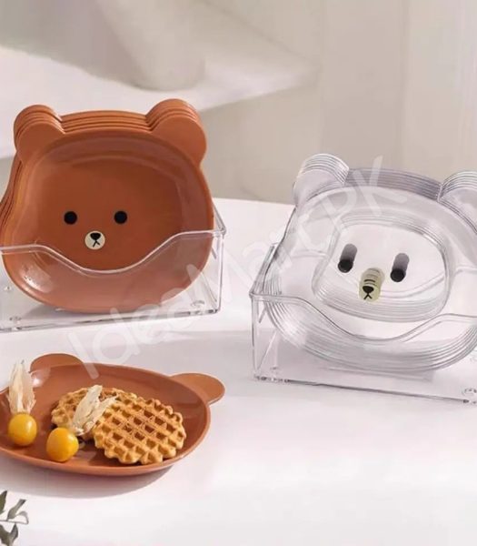 plastic-8-pieces-reusable-bear-shape-plates-with-stand-for-dessert-snacks-fruits-product-image