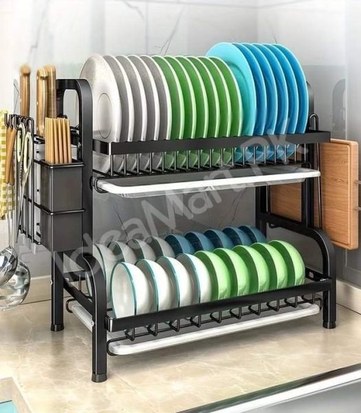 2-3-tier-stainless-steel-dish-rack-with-cutlery-holder-drain-tray-for-kitchen-sink-organization-product-image