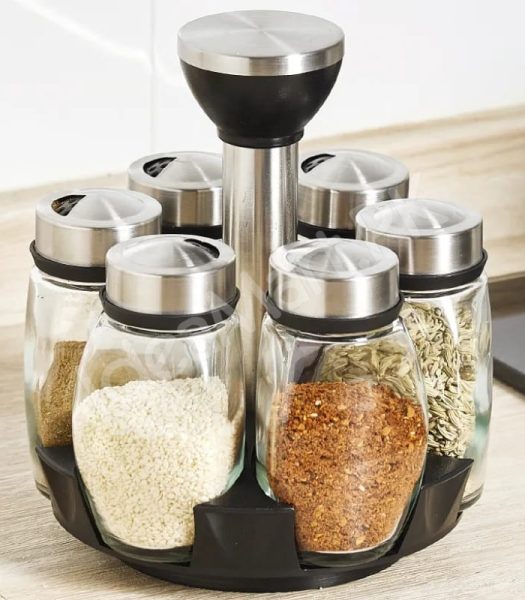 6-piece-glass-spice-jar-set-with-stainless-steel-lids-360-rotating-stand-for-herbs-salt-pepper-storage-product-image