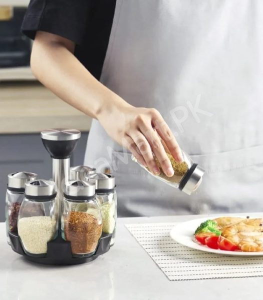6-piece-glass-spice-jar-set-with-stainless-steel-lids-360-rotating-stand-for-herbs-salt-pepper-storage-product-image