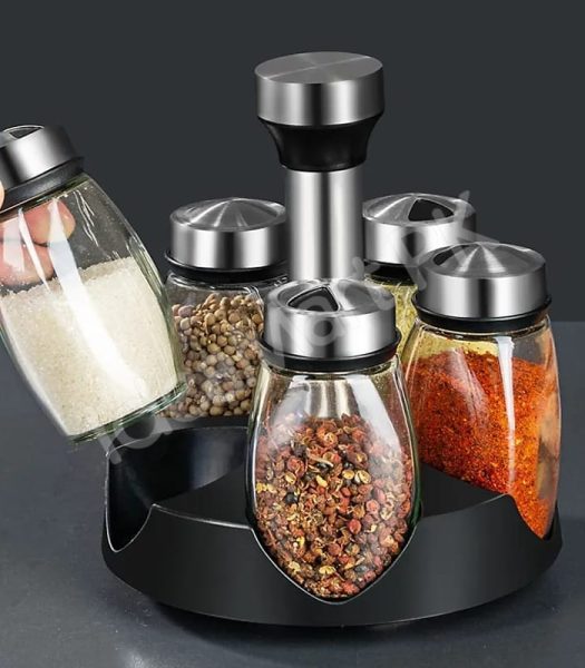 6-piece-glass-spice-jar-set-with-stainless-steel-lids-360-rotating-stand-for-herbs-salt-pepper-storage-product-image