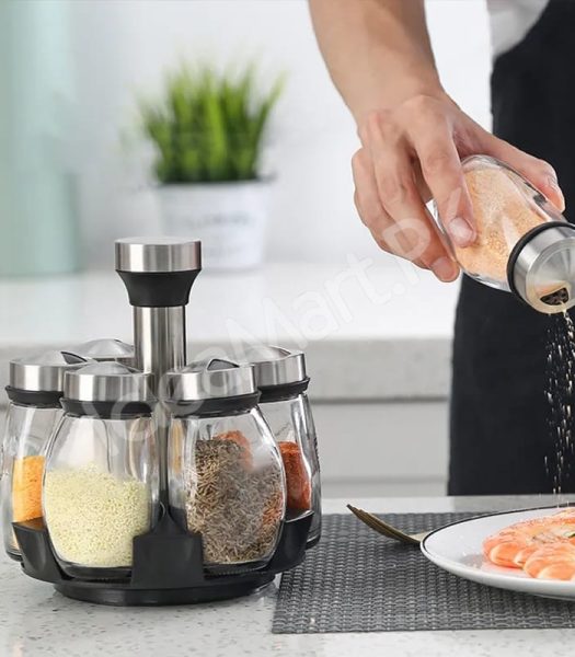 6-piece-glass-spice-jar-set-with-stainless-steel-lids-360-rotating-stand-for-herbs-salt-pepper-storage-product-image
