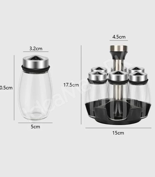 6-piece-glass-spice-jar-set-with-stainless-steel-lids-360-rotating-stand-for-herbs-salt-pepper-storage-product-image