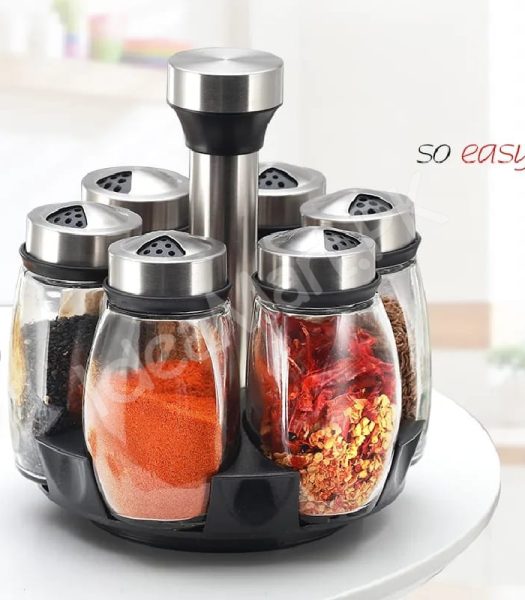 6-piece-glass-spice-jar-set-with-stainless-steel-lids-360-rotating-stand-for-herbs-salt-pepper-storage-product-image