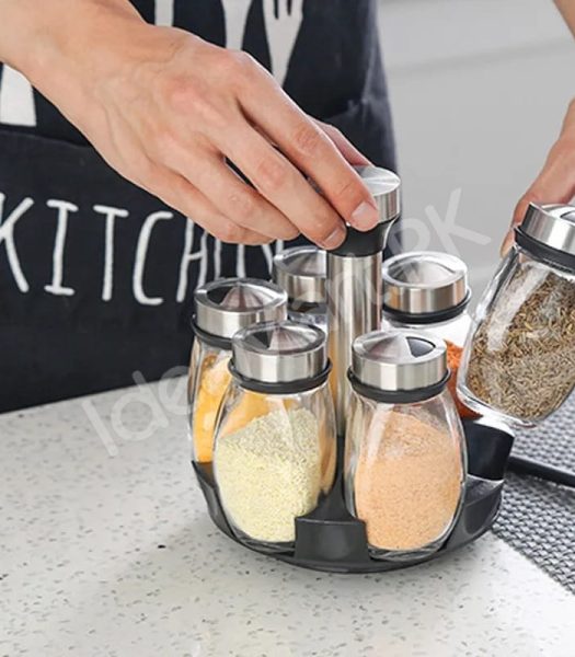 6-piece-glass-spice-jar-set-with-stainless-steel-lids-360-rotating-stand-for-herbs-salt-pepper-storage-product-image