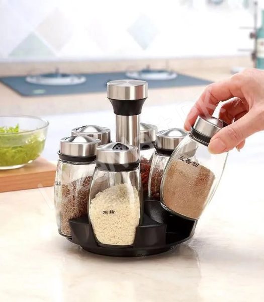 6-piece-glass-spice-jar-set-with-stainless-steel-lids-360-rotating-stand-for-herbs-salt-pepper-storage-product-image