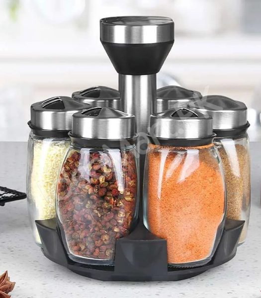 6-piece-glass-spice-jar-set-with-stainless-steel-lids-360-rotating-stand-for-herbs-salt-pepper-storage-product-image