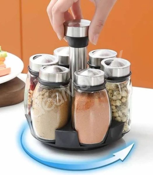 6-piece-glass-spice-jar-set-with-stainless-steel-lids-360-rotating-stand-for-herbs-salt-pepper-storage-product-image
