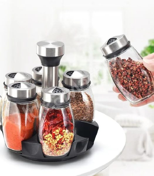 6-piece-glass-spice-jar-set-with-stainless-steel-lids-360-rotating-stand-for-herbs-salt-pepper-storage-product-image