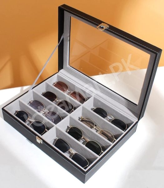 8-grid-leather-sunglasses-organizer-with-transparent-lid-product-image