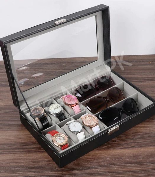 watch-sunglasses-organizer-with-transparent-lid-6-grid-leather-storage-case-product-image