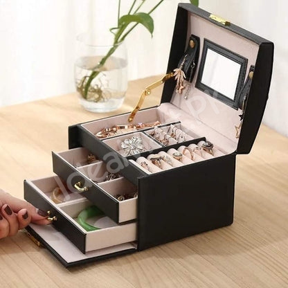 portable-leather-3-layer-jewellery-organizer-with-2-drawers-mirror-for-earring-neklaces-more-product-image