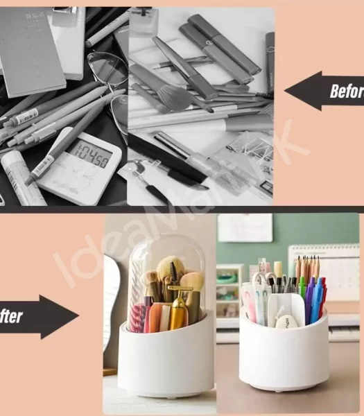 360-rotating-cosmetic-brush-holder-transparent-dust-proof-cover-multi-compartment-organizer-for-makeup-brushes-lipsticks-eyeliners-product-image