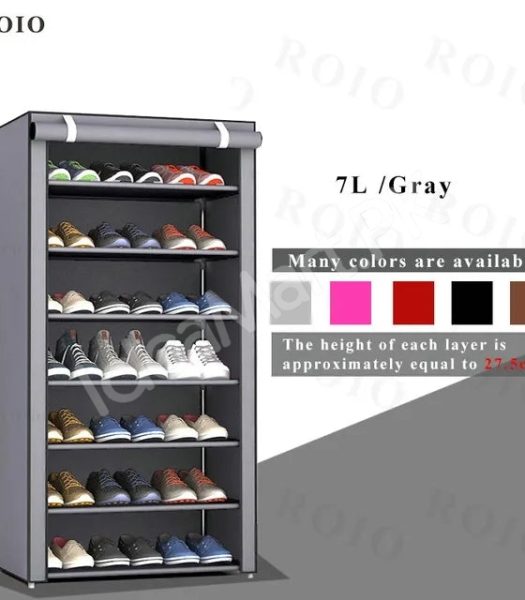 5-tier-portable-shoe-rack-organizer-with-roll-up-dustproof-fabric-cover-metal-frame-product-image