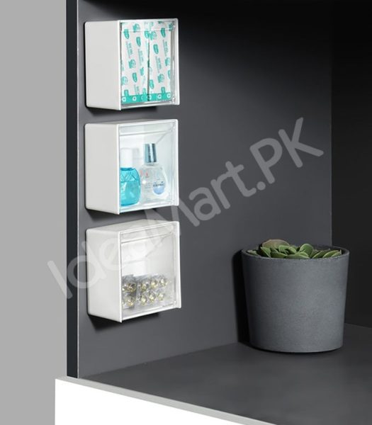 adhesive-wall-mounted-storage-box-with-transparent-flip-lid-cosmetic-organizer-for-small-items-product-image