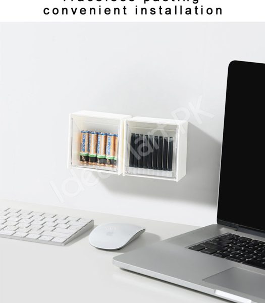adhesive-wall-mounted-storage-box-with-transparent-flip-lid-cosmetic-organizer-for-small-items-product-image