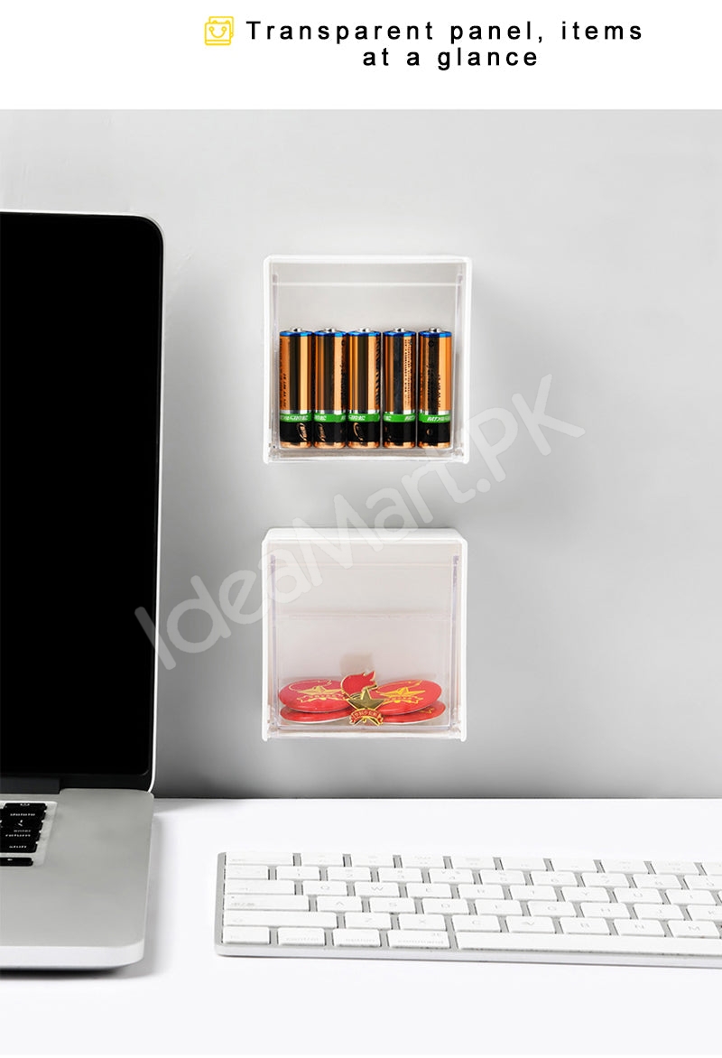 adhesive-wall-mounted-storage-box-with-transparent-flip-lid-cosmetic-organizer-for-small-items-product-image