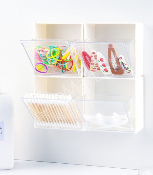 adhesive-wall-mounted-storage-box-with-transparent-flip-lid-cosmetic-organizer-for-small-items-product-image