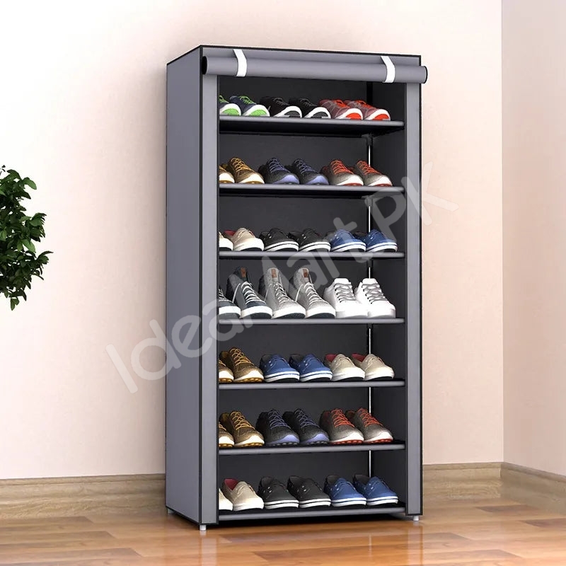 5-tier-portable-shoe-rack-organizer-with-roll-up-dustproof-fabric-cover-metal-frame-product-image