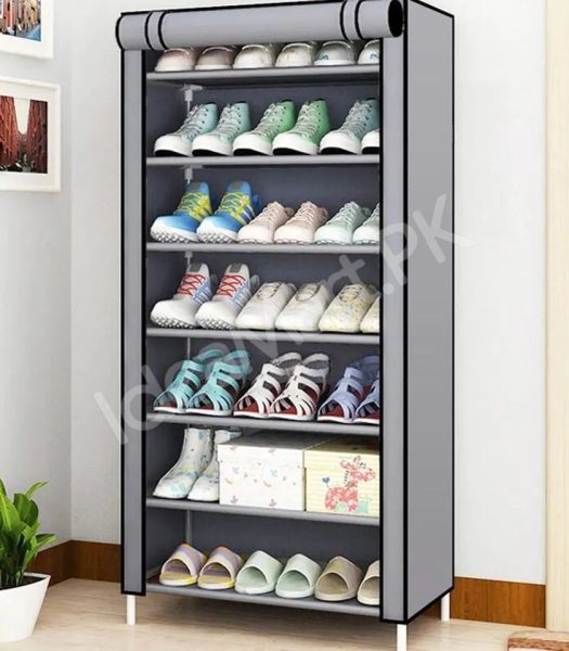 5-tier-portable-shoe-rack-organizer-with-roll-up-dustproof-fabric-cover-metal-frame-product-image