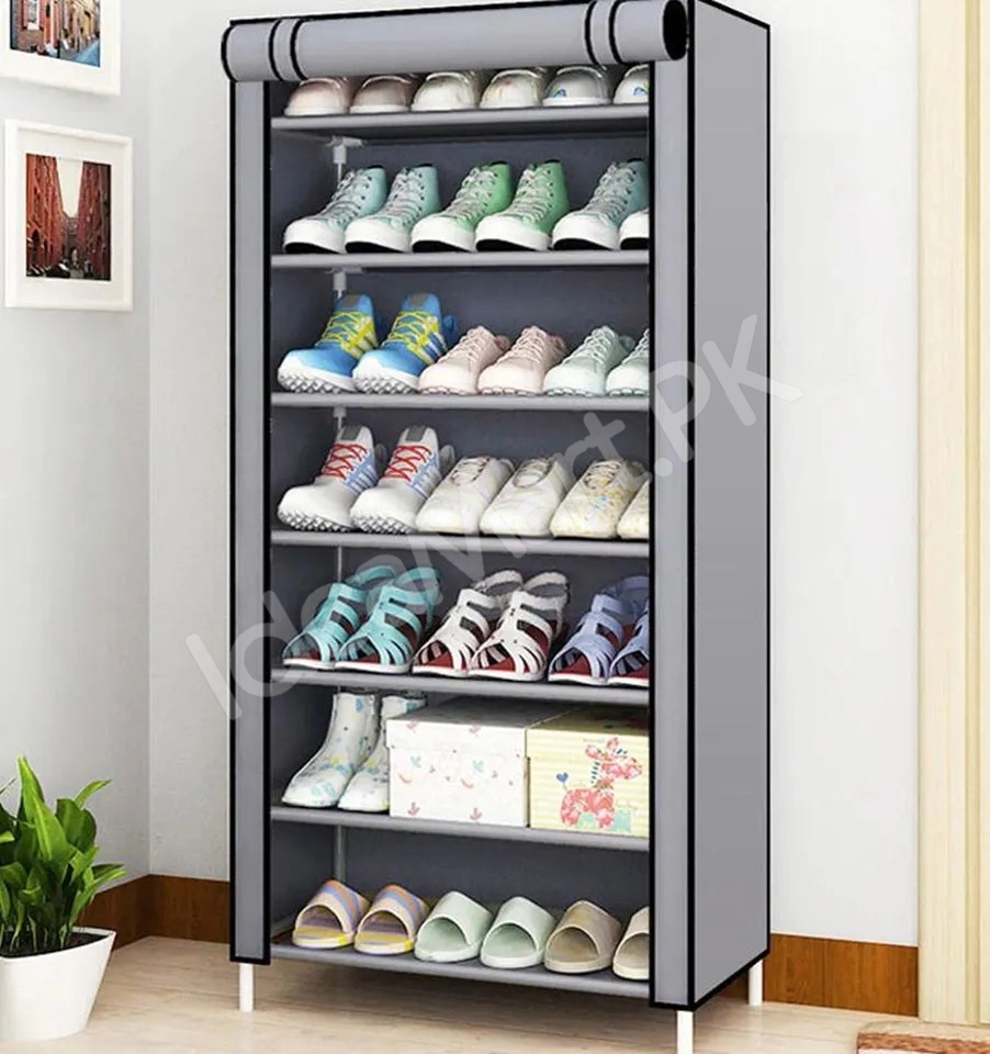 5-tier-portable-shoe-rack-organizer-with-roll-up-dustproof-fabric-cover-metal-frame-product-image