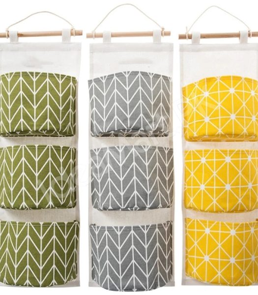 wall-hanging-fabric-storage-organizer-with-3-tier-pockets-and-wooden-rod-product-image