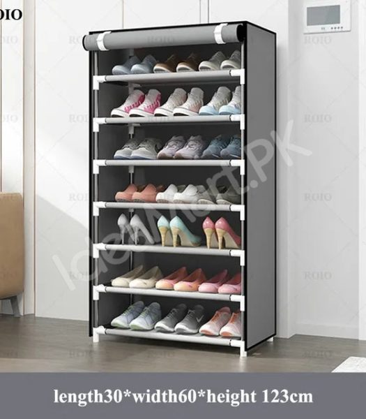 5-tier-portable-shoe-rack-organizer-with-roll-up-dustproof-fabric-cover-metal-frame-product-image