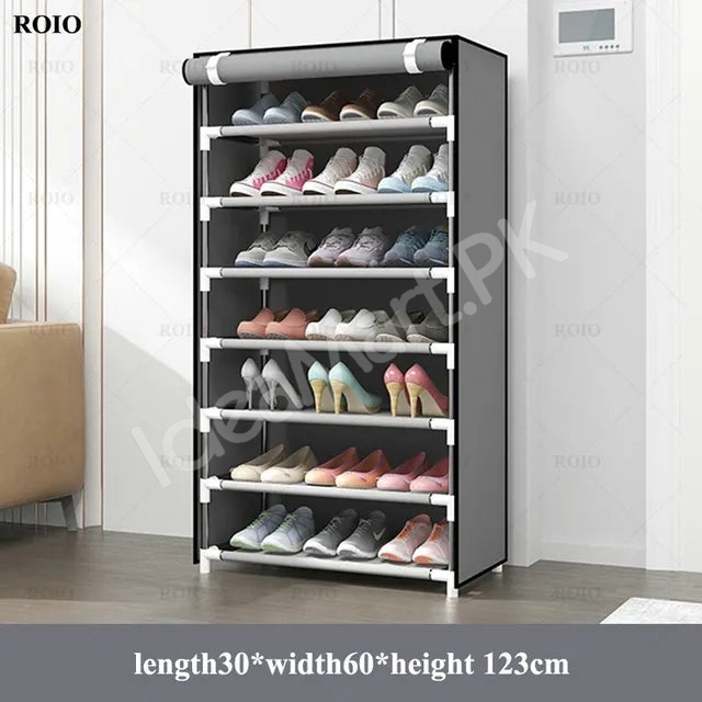 5-tier-portable-shoe-rack-organizer-with-roll-up-dustproof-fabric-cover-metal-frame-product-image
