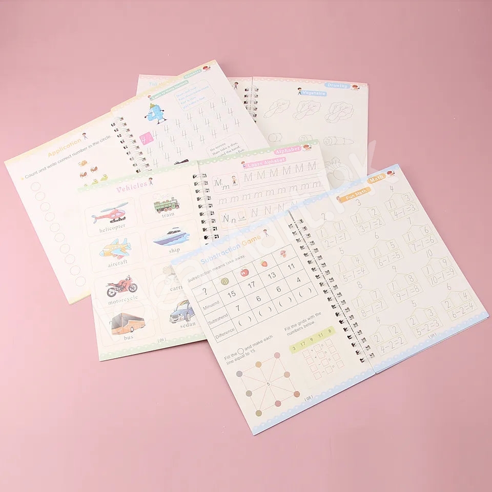 magic-reusable-montessori-copybook-set-4-pcs-with-pen-grip-aid-10-refills-product-image