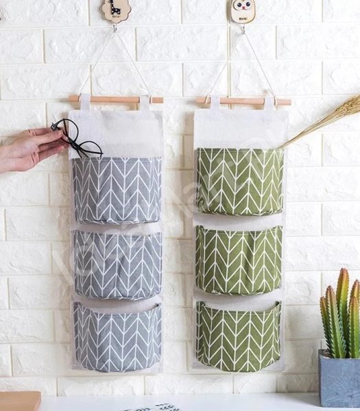 wall-hanging-fabric-storage-organizer-with-3-tier-pockets-and-wooden-rod-product-image