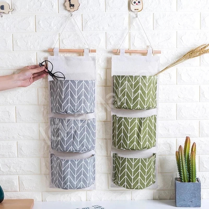 wall-hanging-fabric-storage-organizer-with-3-tier-pockets-and-wooden-rod-product-image