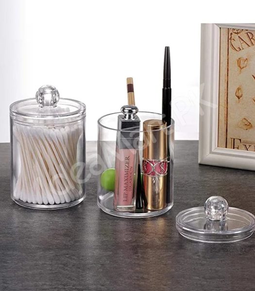 transparent-acrylic-organizer-jar-with-lid-for-cotton-swabs-pads-product-image