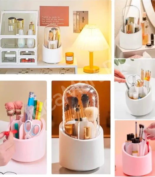 360-rotating-cosmetic-brush-holder-transparent-dust-proof-cover-multi-compartment-organizer-for-makeup-brushes-lipsticks-eyeliners-product-image