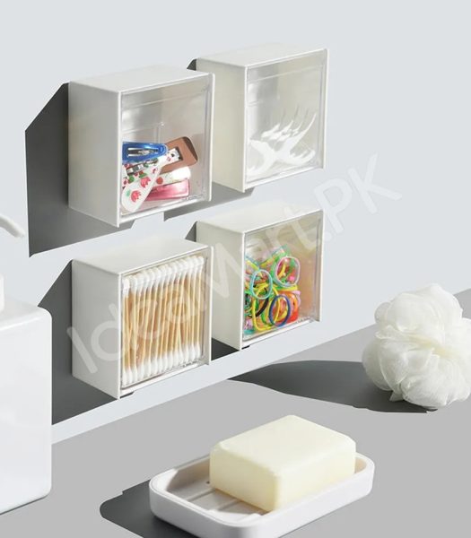 adhesive-wall-mounted-storage-box-with-transparent-flip-lid-cosmetic-organizer-for-small-items-product-image