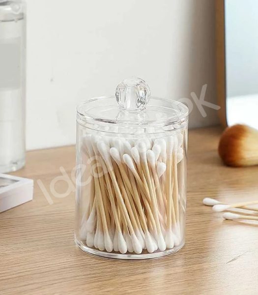 transparent-acrylic-organizer-jar-with-lid-for-cotton-swabs-pads-product-image