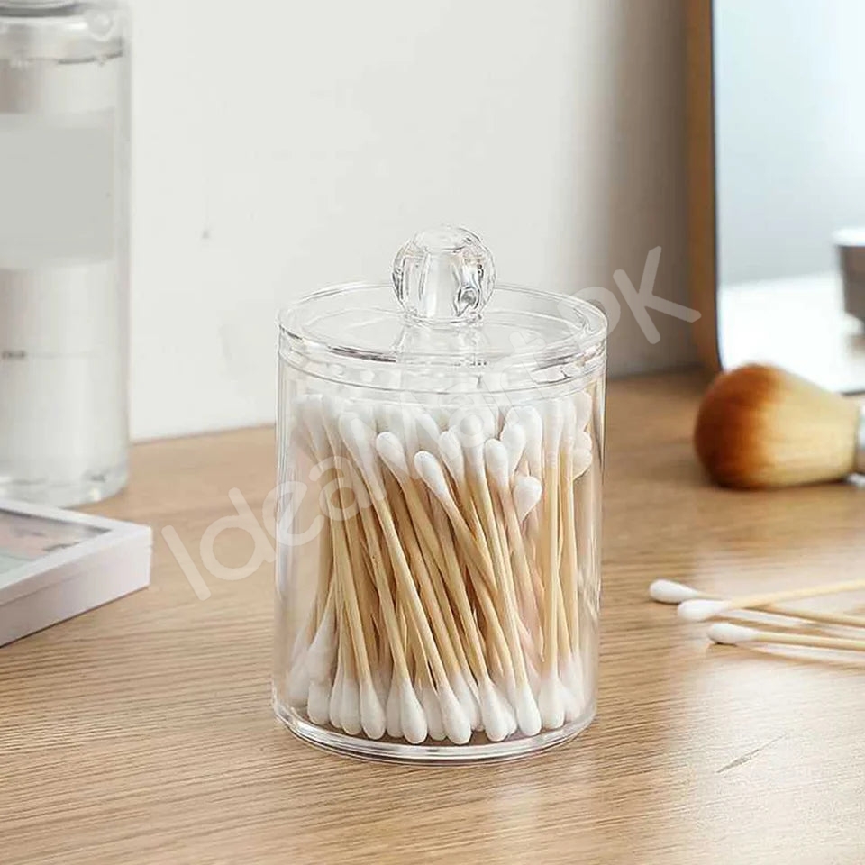transparent-acrylic-organizer-jar-with-lid-for-cotton-swabs-pads-product-image