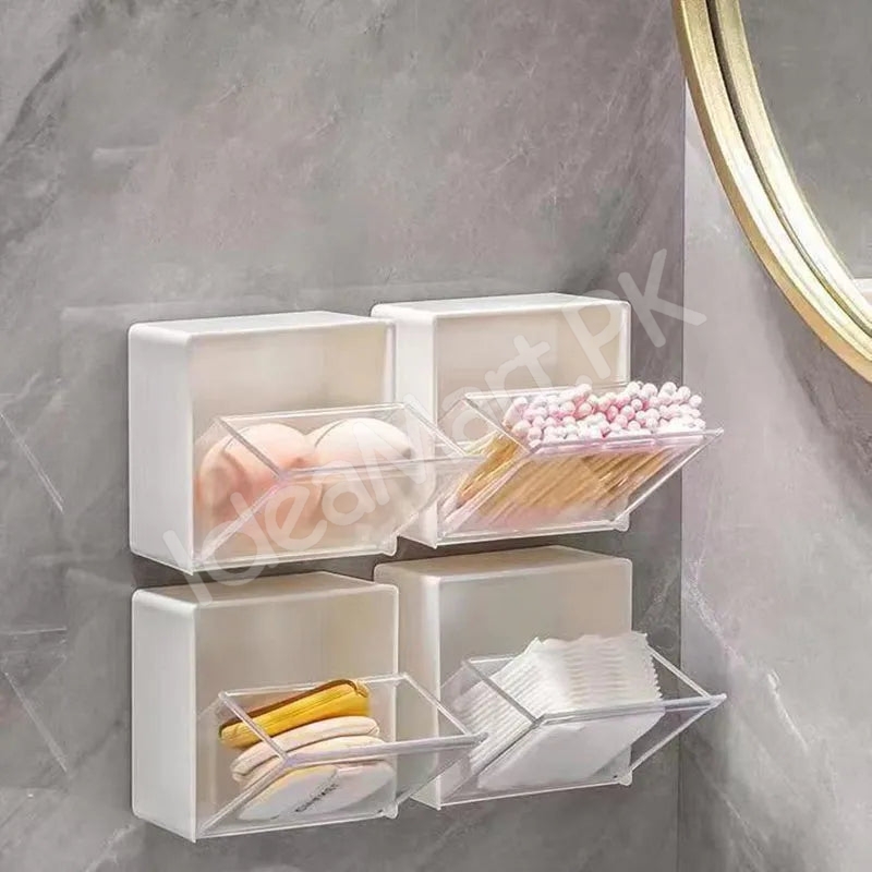 adhesive-wall-mounted-storage-box-with-transparent-flip-lid-cosmetic-organizer-for-small-items-product-image