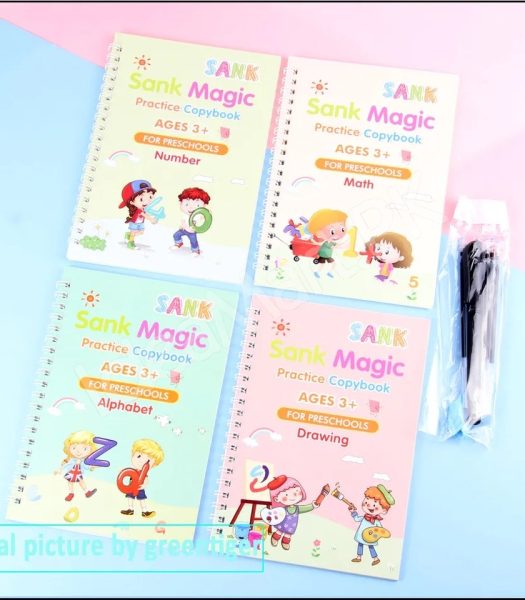 magic-reusable-montessori-copybook-set-4-pcs-with-pen-grip-aid-10-refills-product-image