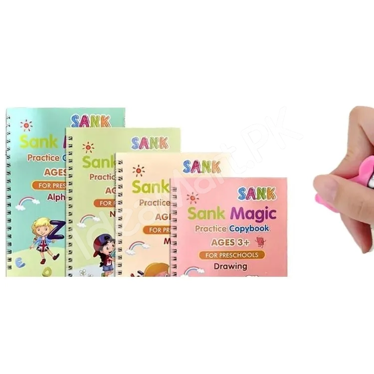sank-magic-practice-copybook-set-4-learning-books-with-magic-pen-10-refills-for-tracing-handwriting-alphabet-numbers-montessori-preschool-kids-product-image