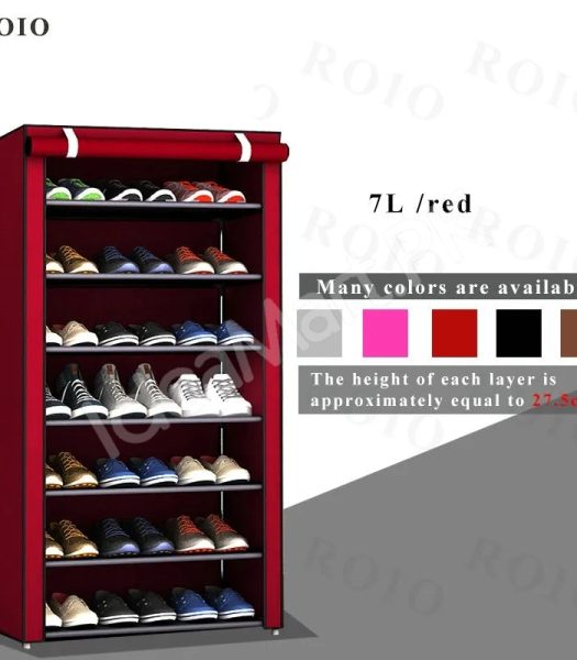 5-tier-portable-shoe-rack-organizer-with-roll-up-dustproof-fabric-cover-metal-frame-product-image