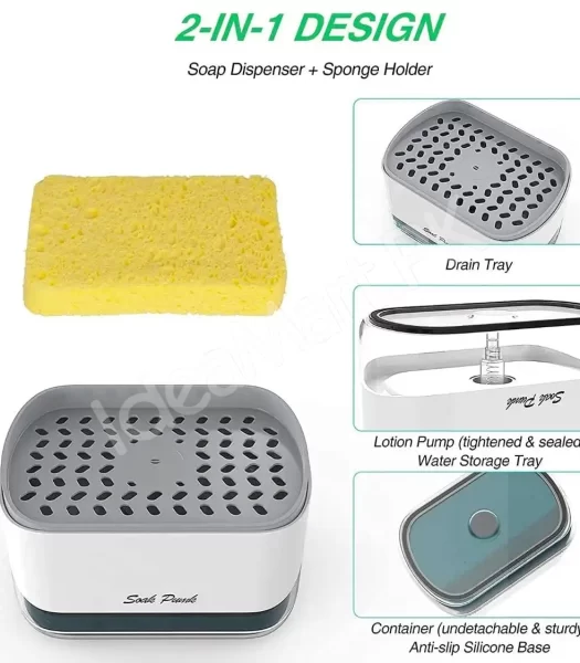 kitchen-dish-soap-dispenser-with-sponge-holder-newest-2-in-1-countertop-soap-pump-dispenserfor-kitchen-sink-dishwashing-soap-dispensers12-5-ounces-product-image