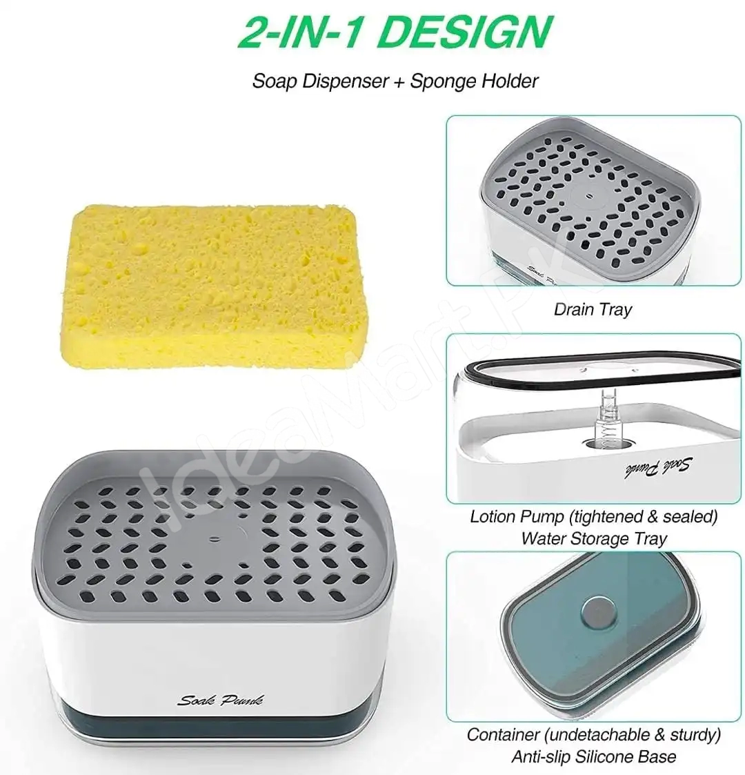 kitchen-dish-soap-dispenser-with-sponge-holder-newest-2-in-1-countertop-soap-pump-dispenserfor-kitchen-sink-dishwashing-soap-dispensers12-5-ounces-product-image